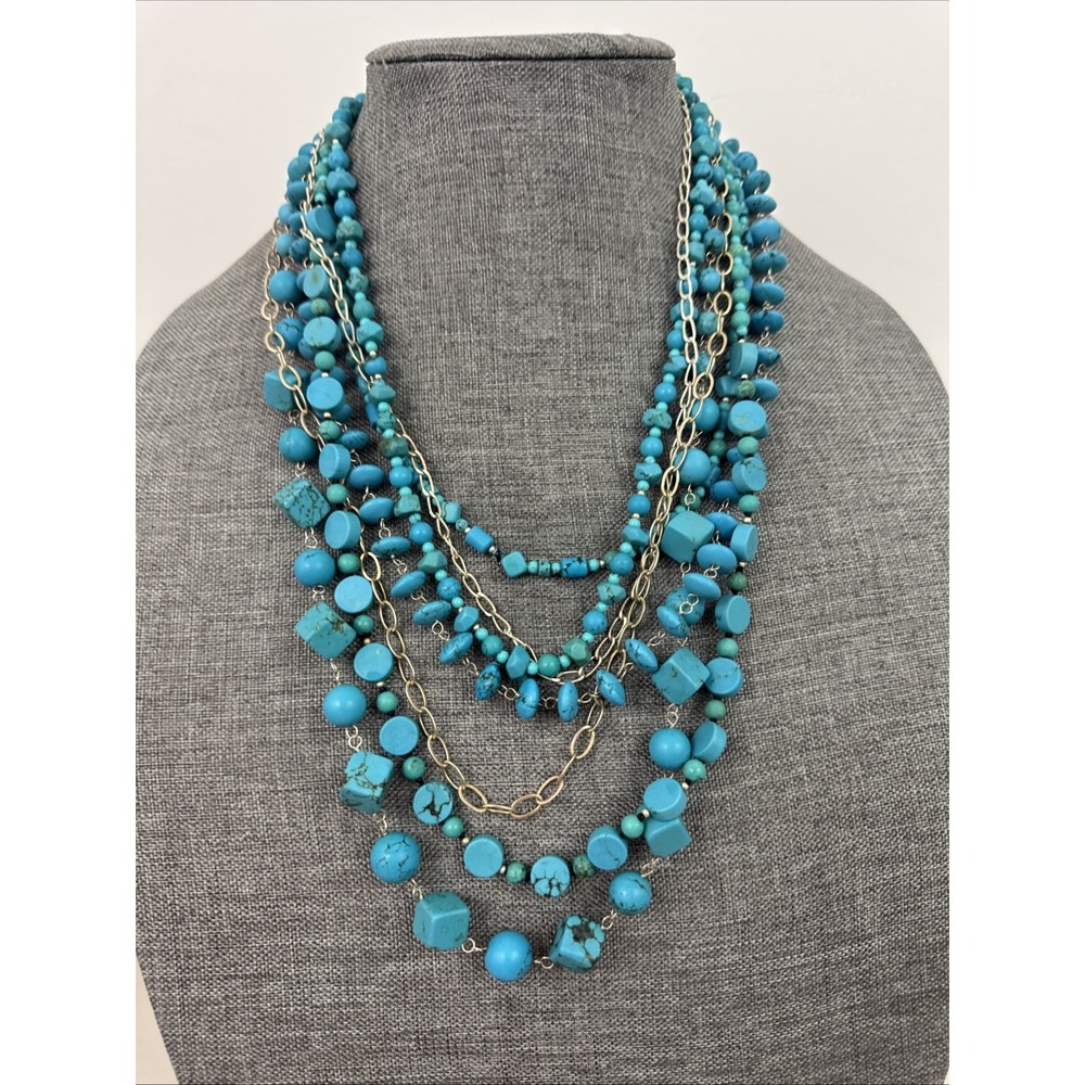 Signed LUC 925 China Multi Strand Chunky Turquoise Beaded Necklace